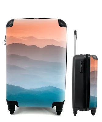Produktbild von MuchoWow® Koffer Handgepäck Trolley Rollkoffer Kleine Reisekoffer mit 4 Rollen - Berge - Sonne - Orange - Natur - Cabin Size < 55x40x23 cm & 55x40x20 cm - Fotokoffer - Kabinenkoffer - Boardgepäck - Reise-Box - Reisekoffer - Reisegepäck - Koffer mit Bild - Trolley für Kinder