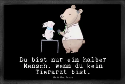 Produktbild von Mr. & Mrs. Panda Fussmatte Tierarzt Herz 40 x 60 cm - Schwarz - Geschenk, Schmutzmatte, fußmatte, Fußabtreter, Fußabstreifer, Schmutzfänger
