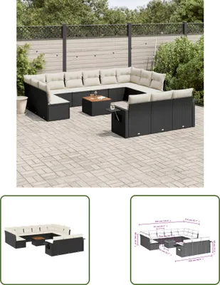 Produktbild von The Living Store 14-tlg. Garten-Sofagarnitur mit Kissen Schwarz Poly Rattan