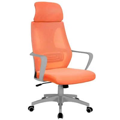 Produktbild von Bürostuhl mit Lordosenstütze im Netzstoff-Design Schreibtischstuhl mit Wippfunktion ergonomischer Drehstuhl mit einer verstellbaren atmungsaktiven Rückenlehne,Farbe:Grau/Orange