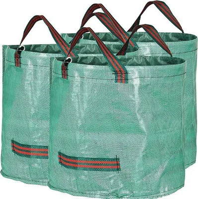 Produktbild von 2er-set Gartenabfallsäcke,272L , wasserdicht & reißfest aus PP-Gewebe mit Kordelzug und 4 Griffen, ideal für Laub, Äste, Grünschnitt, 67 x 76 cm, Grün