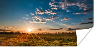 Produktbild von MuchoWow® Poster Sonnenuntergang - Natur - Wolken - Gras 40x20 cm - Poster für die Wand - Poster Schlafzimmer