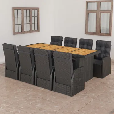 Produktbild von The Living Store 9-tlg. Garten-Essgruppe mit Kissen Poly Rattan Schwarz