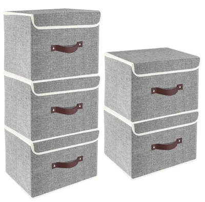 Immagine prodotto di Set di 5 scatole pieghevoli con coperchio, colore grigio