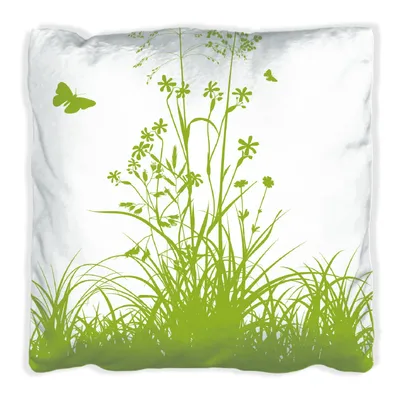 Produktbild von Wallario Premium Kissen, weiche Oberfläche, mit Motiv Grüne Sommerwiese, Größe: 30 x 30 cm, mit weißer Rückseite