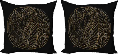 Obrázok produktu pre ABAKUHAUS Abstraktná sada obliečok na vankúš (2ks), bohémsky obrys Curlicue Abstract Round Pattern Artpiece, 40 x 40 cm, Black Earth Yellow