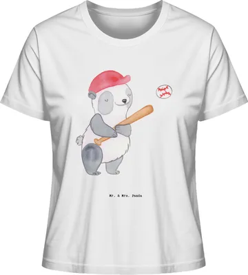Produktbild von Mr. & Mrs. Panda Damen Oberteil Panda Baseball spielen Größe L - Weiß - Geschenk, Match, Basic Shirt, Kurzarmshirt, Ballsport, T-Shirt, Sommershirt, Baseballverein