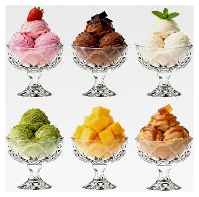 Produktbild von Set aus 6 Dessertschalen aus Glas, 290 ml, transparente Eisschalen, Puddingbecher für Snacks, Eis, Desserts, Pudding, Salat, Obst