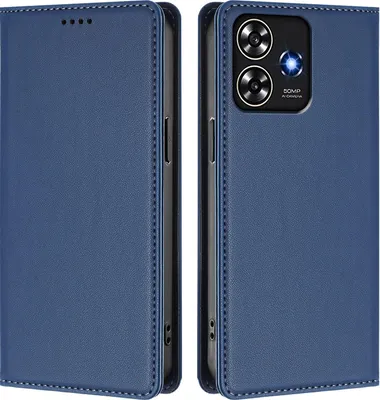Image de Etui en cuir pour ZTE Blade A73 4G, étui magnétique en cuirPolyuréthaneavec support Bleu foncé