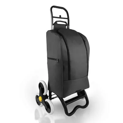 Produktbild von BigDean Einkaufstrolley mit Treppensteiger-Funktion, Kühlfach & 6 großen Rädern - 40L faltbar schwarz - Einkaufswagen Einkaufsroller Kühltasche