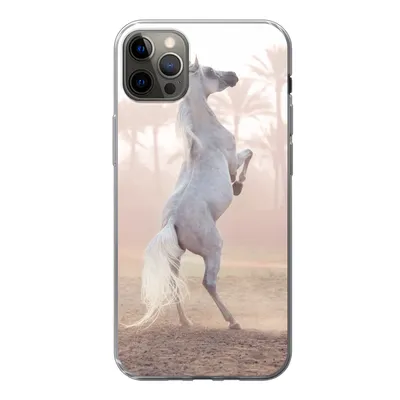 Produktbild von MuchoWow® Handyhülle Schutzhülle Hülle für iPhone 12 Pro Max Pferd - Sand - Palme Silikon Softcase Handy Hülle - Hartschale