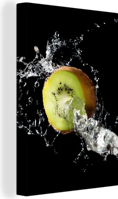 Produktbild von OneMillionCanvasses® - Leinwandbilder - 90x140 cm, Kiwi - Obst - Stillleben - Wasser - Schwarz, Wandbilder Kunstdruck Wanddekoration - Foto auf Leinwand - Gemälde auf Holzrahmen  - Wandschmucke - Schlafzimmer