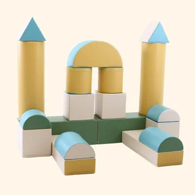 Image de IGLU SET 19X Fortress - Pastel-Turquoise/Beige/Vert/Miel - Jeu de blocs de construction en mousse Forteresse/Château pour enfants