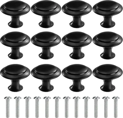 Produktbild von Schrankknöpfe, Runde Möbelknöpfe, 30mm, 12 Stück, Schwarz, Aluminium und Edelstahl