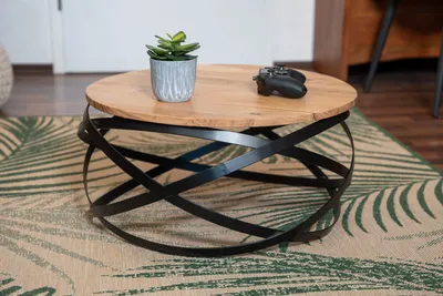 Produktbild von Couchtisch rund Akazieholz massiv natur 60 x 60 cm Metallgestell schwarz ALLISON