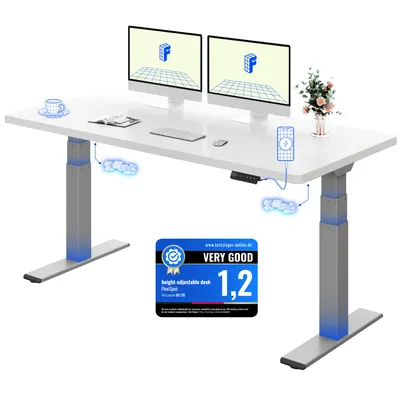 Obrázek produktu pro FLEXISPOT ValtreX E200 – výškově nastavitelný stůl, rozměry 160 x 80 cm, nosnost 200 kg, jednodílná deska o tloušťce 25 mm, 2 motory, USB port, bílá barva
