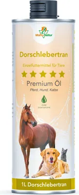 Produktbild von Dorschlebertran für Hunde & Katzen 1 Liter I Natürlicher Barf Öl Zusatz - Dorschöl Für Hunde Mit Viel Omega 3 (EPA + DHA) & Vitaminen I In Recyclebarer Dose