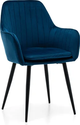 Produktbild von NEW HOME Stuhl EMILIA Esszimmerstuhl gepolsterter Wohnzimmerstuhl - dunkelblau - moderne Samt Velours Möbel