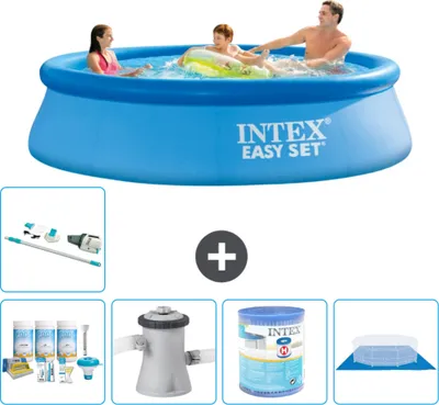 Produktbild von Intex runder aufblasbarer Easy Set-Pool – 305 x 76 cm – Blau – im Lieferumfang enthalten Wartungspaket - Filterpumpe für Schwimmbad - Filter - Bodenplane - Staubsauger