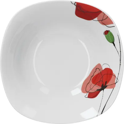 Produktbild von Servierschale 23cm Monika weiß rotes Blumendekor Salatschale Schüssel Blume-Mohn