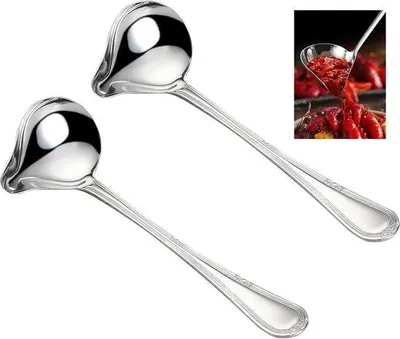 Productafbeelding van Ibenzoa® Roestvrijstalen sauslepels, set van 2, 20 cm – met schenktuit voor nauwkeurig serveren, vaatwasmachinebestendig, elegante handgreep