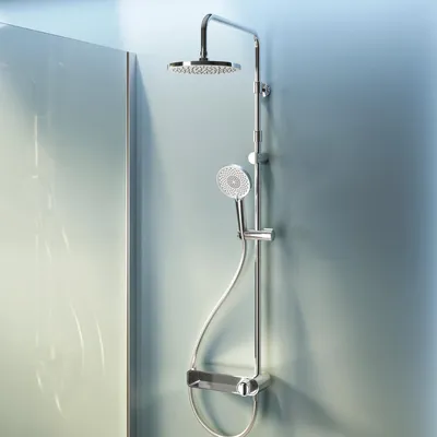 Productafbeelding van AM.PM Douchesysteem met kraan, regendouche, douchesysteem zonder thermostaat, met hoofddouche, handdouche, omsteller, vierkant, douchekolom voor de badkamer, model F0785A600, chroom