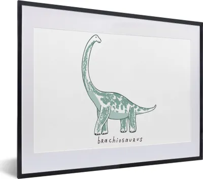Produktbild von MuchoWow® Gerahmtes Poster Kinderzimmer - Dinosaurier - Brachiosaurus - Jungen - Mädchen - Kind 40x30 cm - Poster mit Schwarzem Bilderrahmen Wandposter Rahmen Foto Bilder - Bilderrahmen - Poster im Rahmen