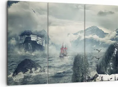 Produktbild von Bild auf Leinwand - Leinwandbild - 3 Teile - Sturm Berge Segelschiff - 105x70cm - Wand Bild - Wanddeko - Wandbilder - Leinwanddruck - Bilder - Wanddekoration - Leinwand bilder - CE105x70-4208