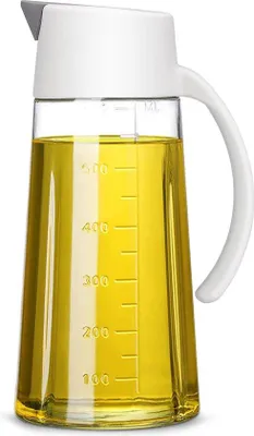Immagine prodotto di Dispenser per olio da 650 ml in vetro con impugnatura antiscivolo per cucina e barbecue, bianco