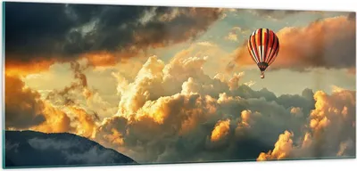 Produktbild von Bilder auf glas - Wolken Ballon Flug - 100x40cm - Glasbilder - Wandbilder - Kunstdruck - zum Aufhängen bereit - Wanddekoration aus Glas - Glas Bilder - Wandbild auf Glas - Einteilig - GAB100x40-3791