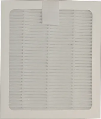 A white air filter with a grid pattern.