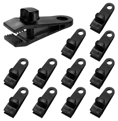 Produktbild von 12 Stück Planenklammer Set, robuste Klemmen für Zelte und Wohnwagen, Markisenklemme Schwarz, sofortige Fixierung