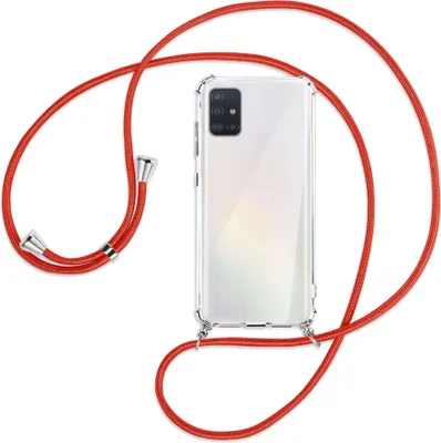 Produktbild von Handykette Backcover-Schutzhülle mit Band (Metall silberfarben) für Samsung Galaxy A51 (A515) - rot