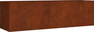 A rectangular planter box with a rusty metal texture.
