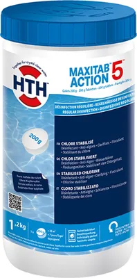 Produktbild von HTH MaxiTab Action 5 - 1,2 kg Chlor Multifunktion 200g Tabletten langsam löslich