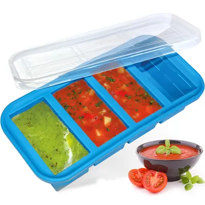 Produktbild von Goliving 4-in-1 Gefrierbehälter - 4 x 250 ml Frischebehälter - Silikonbehälter mit Deckel - Aufbewahrungsbox für Babynahrung - Für Gefrierschrank & Mikrowelle