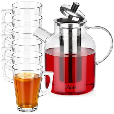 Produktbild von Vilde | Teekanne 1,5 L - Glaskanne mit Sieb - 6 Gläser 255 ml - Spülmaschinenfest