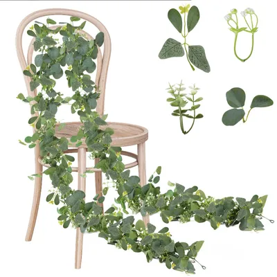 Produktbild von Künstliche Eukalyptuskränze, 1,8 m Eukalyptusdekoration mit hängenden grünen Blättern, Blätterkranz für Brautsträuße, Partys, Garten, Festdekoration, Heimdekoration (mit Schmetterling)