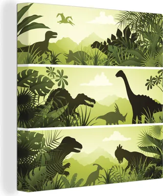 Obrázok produktu pre MuchoWow® - Obraz na plátne - Dinosaurus - Džungľa - Ilustrácia - Deti - Dieťa, fototapeta, nástenná dekorácia, obrázky do obývačky, 20x20cm
