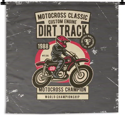 Produktbild von MuchoWow® Wandteppich Wandbehang Motorrad - Vintage - Zeichnung - Grau 150x150 cm Tapisserie Dekoration Wandtuch - Wohnaccessoires - Modernes