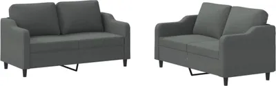 Produktbild von vidaXL 2-tlg. Sofagarnitur mit Kissen Dunkelgrau Stoff