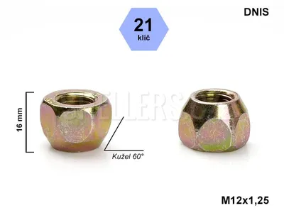 Obrázek produktu pro Kolová matice M12x1,25 kužel otevřená, klíč 21, DNIS, výška 16 mm