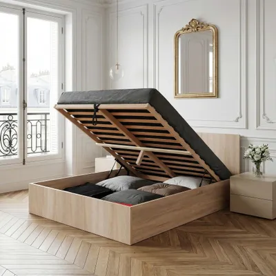 Produktbild von BETTKASTEN MADRID MIT LATTENROST/ Bett 180x200 - Eiche Gebleicht Nachbildung