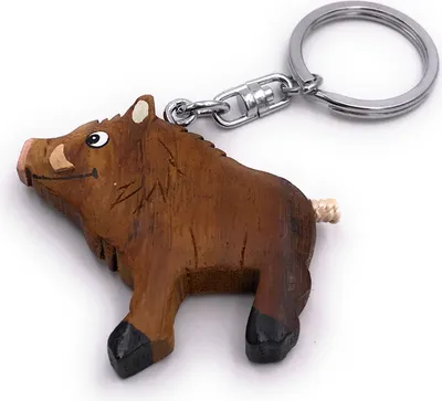 Produktbild von Onwomania Schlüsselanhänger aus Holz Wildschwein Eber Stoßzähne Paarhufer Schwein Anhänger Charm