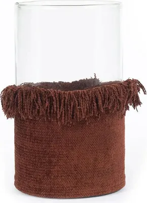 Image de Bougeoir velours bourgogne 15x15x25cm