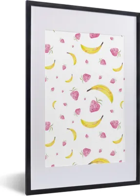 Produktbild von MuchoWow® Gerahmtes Poster Banane - Erdbeere - Aquarell 40x60 cm - Poster mit Schwarzem Bilderrahmen Wandposter Rahmen Foto Bilder - Poster in Rahmen