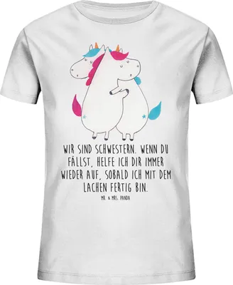 Produktbild von Mr. & Mrs. Panda Kleinkinder T-Shirt Einhörner Umarmen 5-6 Jahre (110/116) - Weiß - Geschenk, Kindershirt, Unicorn, Einhorn, Kinder Mädchen, Liebe, Freundin, Teenager