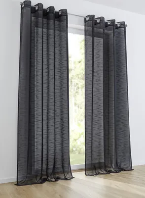 Produktbild von Kutti Vorhang Celtic anthrazit mit Ösen. Pflegeleicht, Gardine in Leinenoptik. Halbtransparent, mit Effektgarn. ( 1 Stück )(140 x 145 cm)