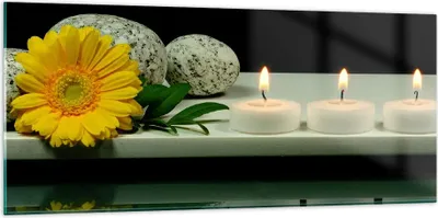 Produktbild von Bilder auf glas - Spa Blume Kerze Stein - 120x50cm - Glasbilder - Wandbilder - Kunstdruck - zum Aufhängen bereit - Wanddekoration aus Glas - Glas Bilder - Wandbild auf Glas - GAB120x50-0415