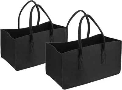 Produktbild von 2 Stück Filztaschen Einkaufstasche Einkaufskorb Transporttasche Tragetasche Autotasche Kaminholztasche Kaminholzkorb (Anthrazit)